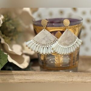 Elegant Gold and Cream Fan Earrings